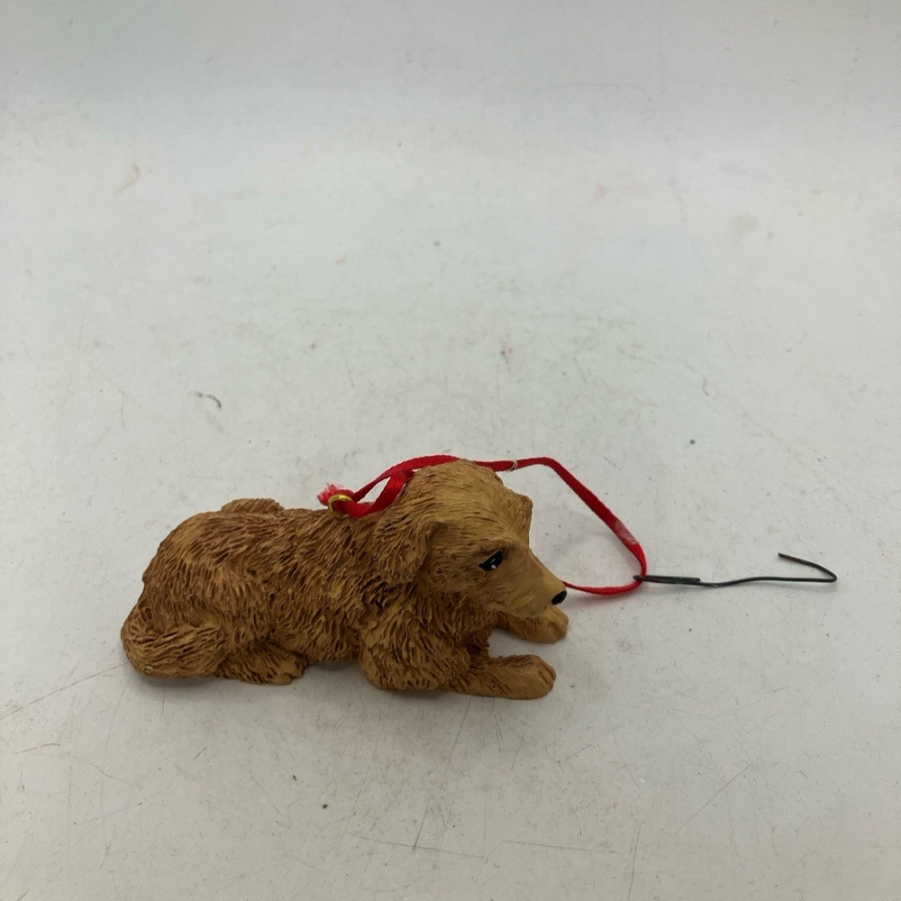 Sandicast Ornament Golden‎ Dog Red Ribbon Hook Resin Animal Figurine Pet